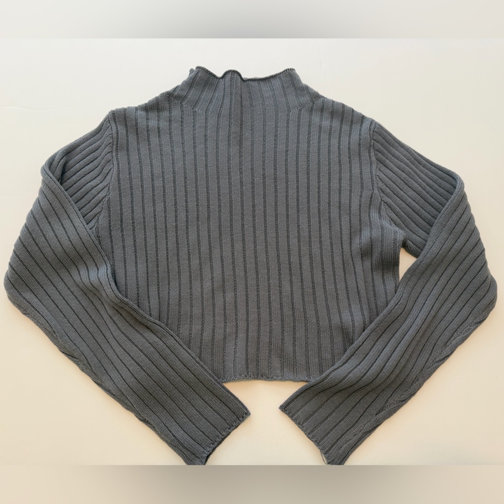 Zaful Gray Ribbed Knit Cropped Sweater Long Sleeve Top Size 8
